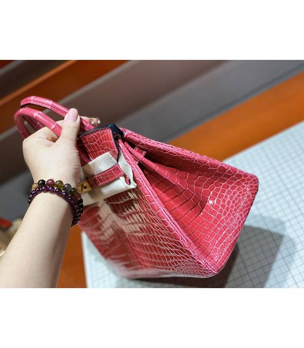 Hermes Birkin 25cm Bag Peach Real Croc Leather Golden Metal