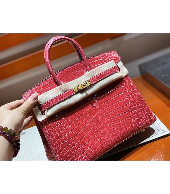 Hermes Birkin 25cm Bag Peach Real Croc Leather Golden Metal