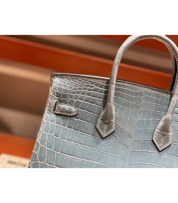 Hermes Birkin 25cm Bag Sky Blue Real Croc Leather Golden Metal