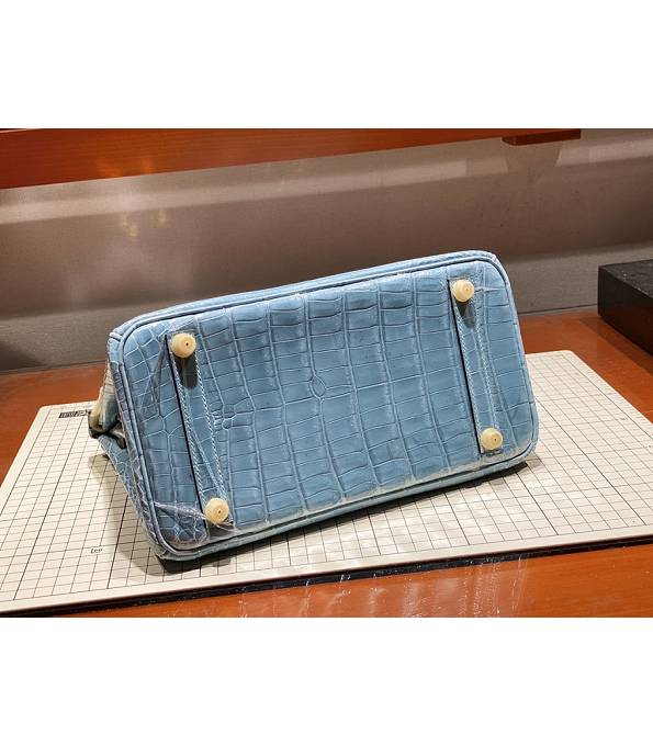 Hermes Birkin 25cm Bag Sky Blue Real Croc Leather Golden Metal