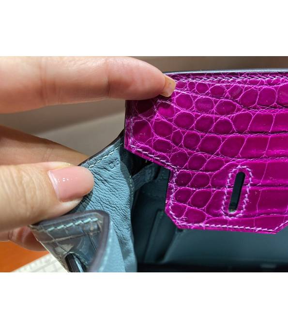 Hermes Birkin 25cm Bag Fuchsia/Dark Blue Real Croc Leather Golden Metal