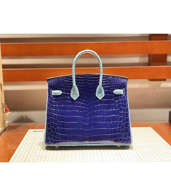 Hermes Birkin 25cm Bag Fuchsia/Dark Blue Real Croc Leather Golden Metal