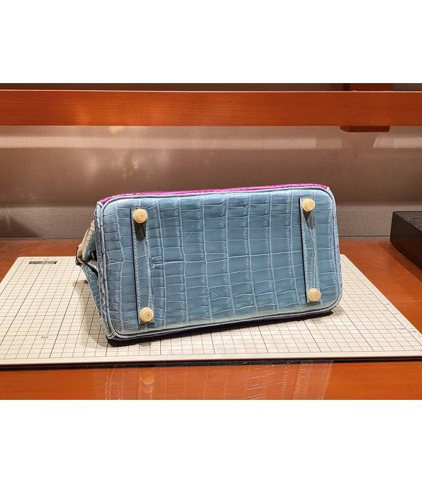 Hermes Birkin 25cm Bag Fuchsia/Dark Blue Real Croc Leather Golden Metal