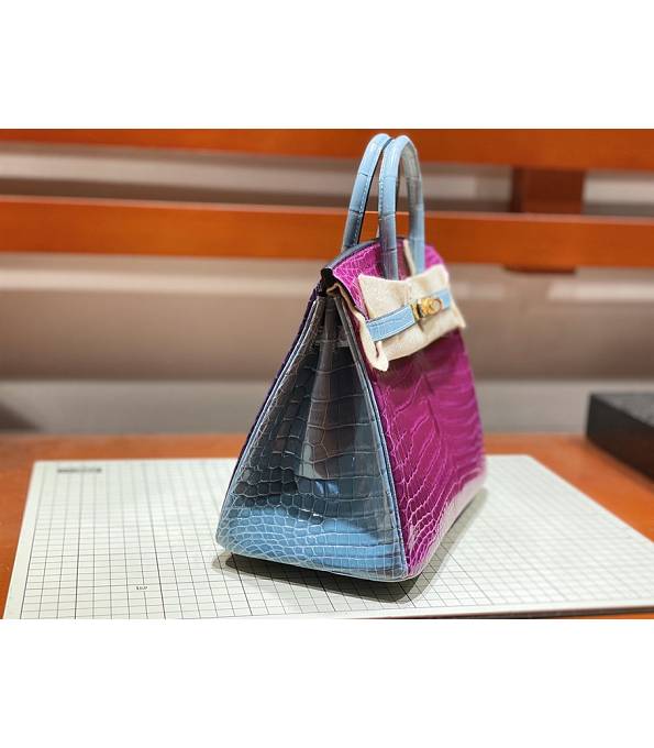 Hermes Birkin 25cm Bag Fuchsia/Dark Blue Real Croc Leather Golden Metal