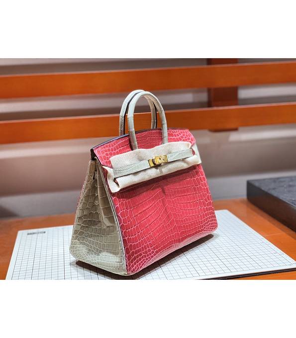 Hermes Birkin 25cm Bag Peach/Grey Real Croc Leather Golden Metal