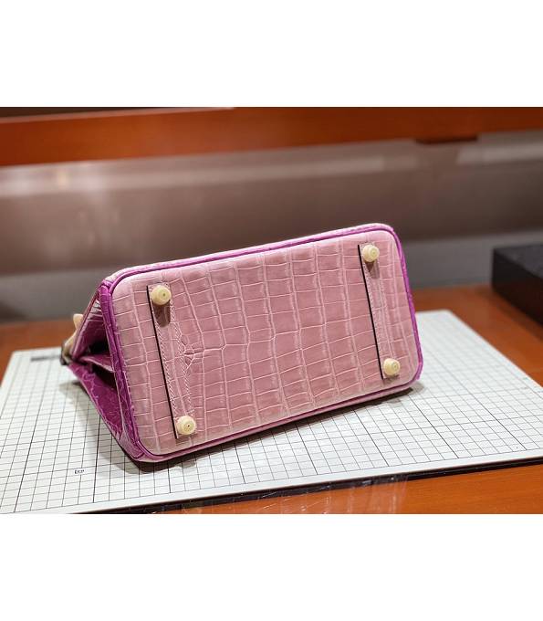 Hermes Birkin 25cm Bag Pink/Purple Real Croc Leather Golden Metal