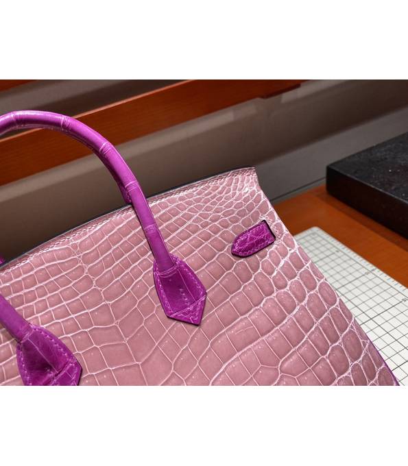 Hermes Birkin 25cm Bag Pink/Purple Real Croc Leather Golden Metal