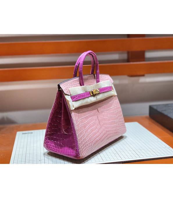 Hermes Birkin 25cm Bag Pink/Purple Real Croc Leather Golden Metal