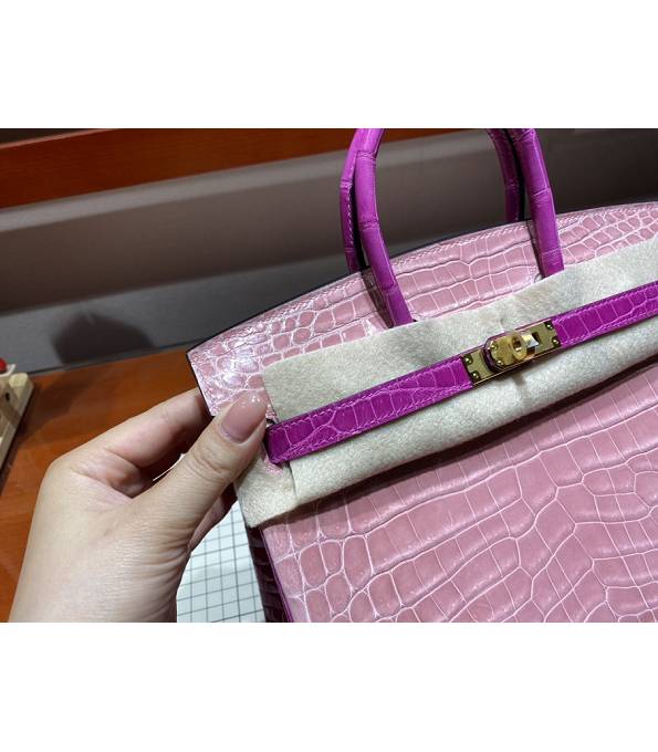 Hermes Birkin 25cm Bag Pink/Purple Real Croc Leather Golden Metal