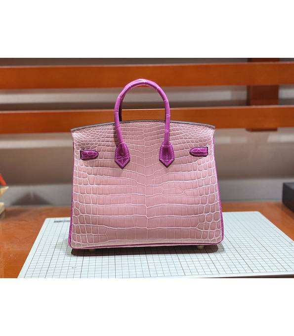 Hermes Birkin 25cm Bag Pink/Purple Real Croc Leather Golden Metal
