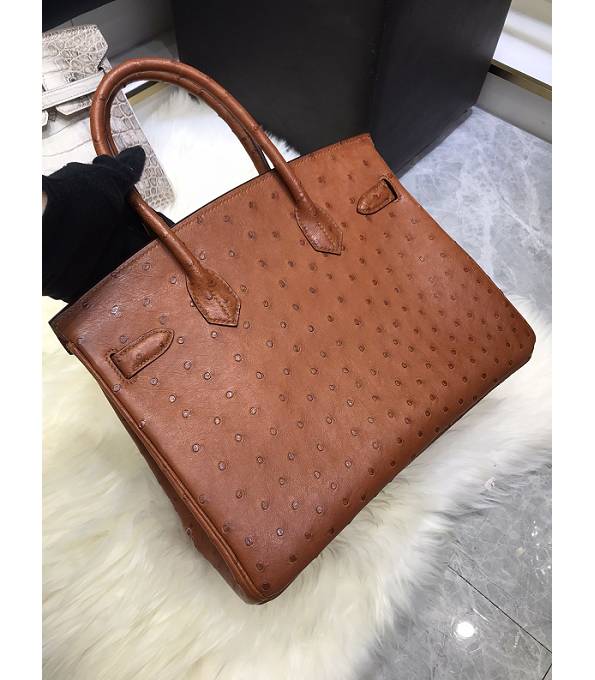 Hermes Birkin 30cm Bag Golden Brown Real Ostrich Leather Golden Metal