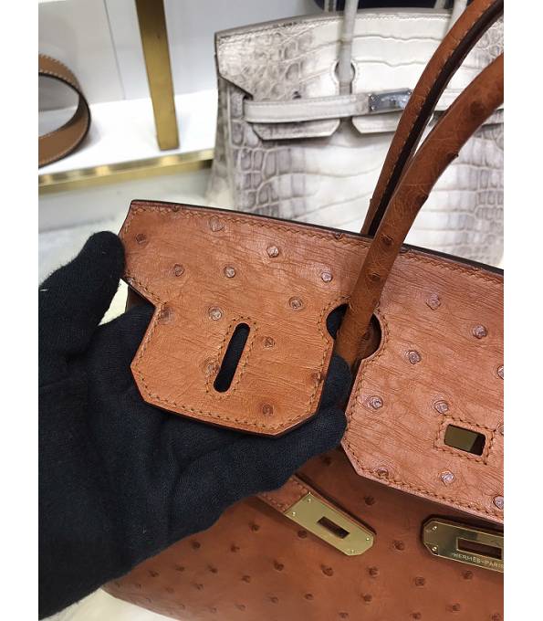 Hermes Birkin 30cm Bag Golden Brown Real Ostrich Leather Golden Metal