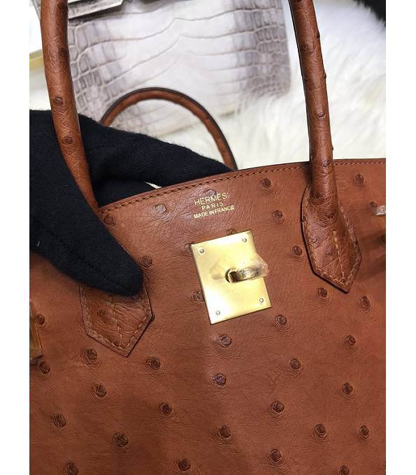 Hermes Birkin 30cm Bag Golden Brown Real Ostrich Leather Golden Metal