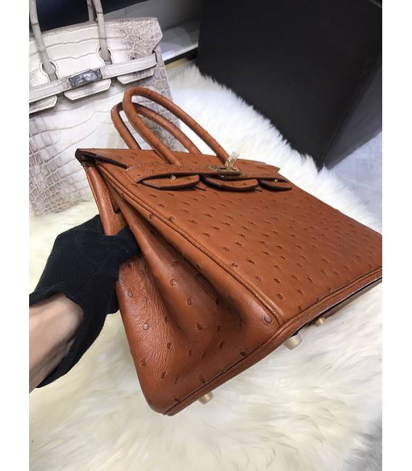 Hermes Birkin 30cm Bag Golden Brown Real Ostrich Leather Golden Metal