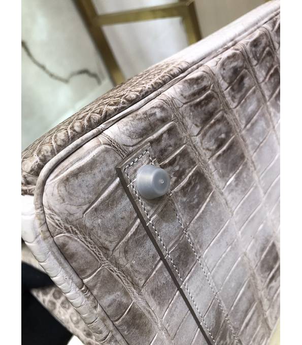 Hermes Birkin 35cm Bag White/Grey Real Croc Leather Silver Metal