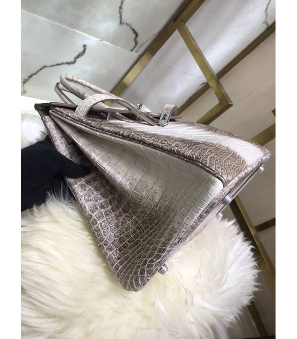 Hermes Birkin 35cm Bag White/Grey Real Croc Leather Silver Metal