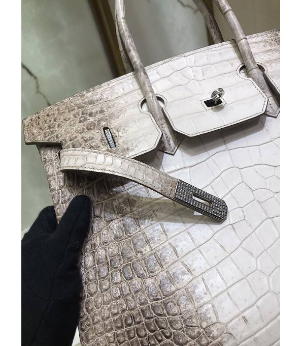 Hermes Birkin 35cm Bag White/Grey Real Croc Leather Silver Metal