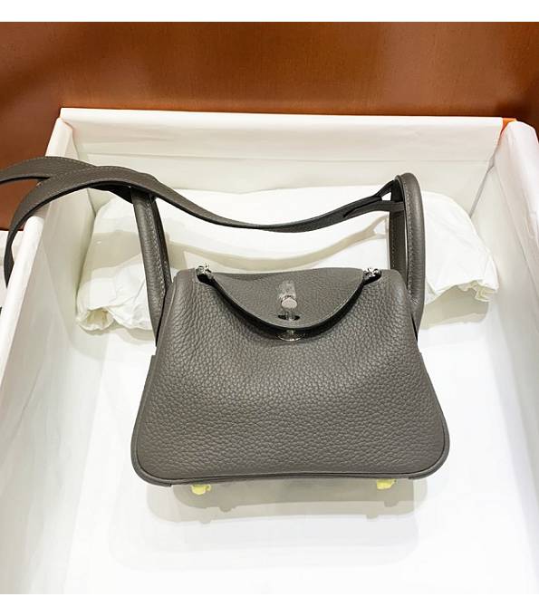 Hermes Mini Lindy 18cm Bag Etain Grey Original Togo Calfskin Leather Silver Metal