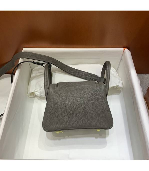 Hermes Mini Lindy 18cm Bag Etain Grey Original Togo Calfskin Leather Silver Metal