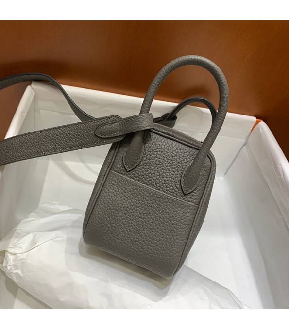 Hermes Mini Lindy 18cm Bag Etain Grey Original Togo Calfskin Leather Silver Metal