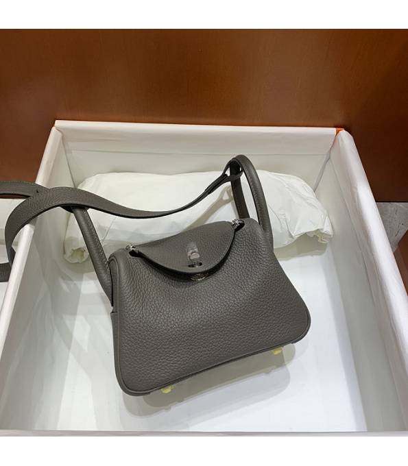 Hermes Mini Lindy 18cm Bag Etain Grey Original Togo Calfskin Leather Silver Metal