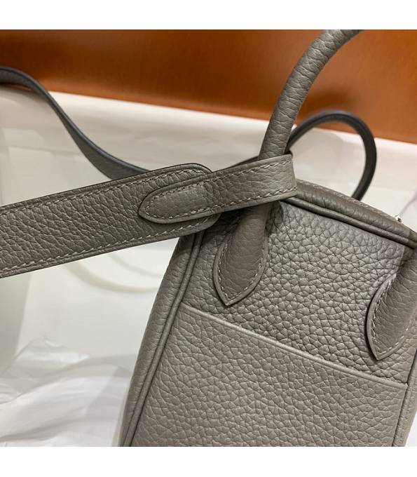 Hermes Mini Lindy 18cm Bag Etain Grey Original Togo Calfskin Leather Silver Metal
