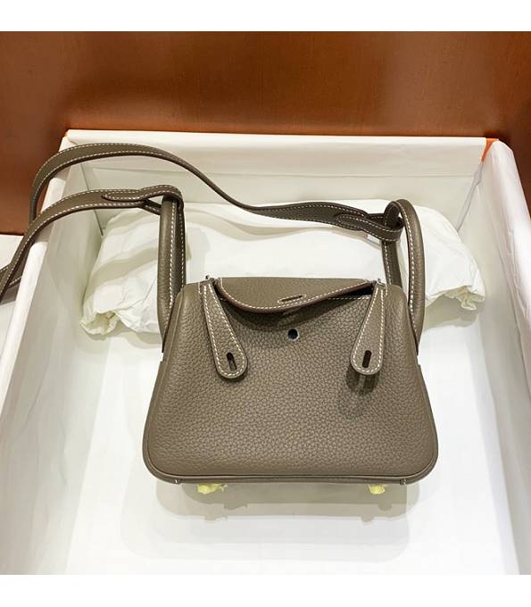 Hermes Mini Lindy 18cm Bag Elephant Grey Original Togo Calfskin Leather Silver Metal