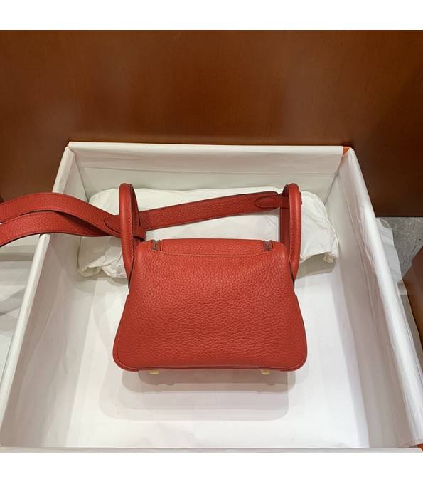 Hermes Mini Lindy 18cm Bag Red Original Togo Calfskin Leather Silver Metal