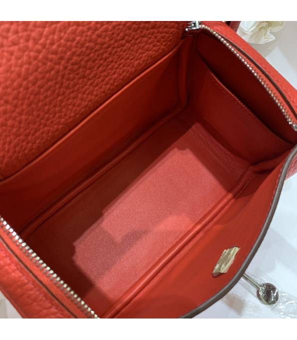 Hermes Mini Lindy 18cm Bag Red Original Togo Calfskin Leather Silver Metal