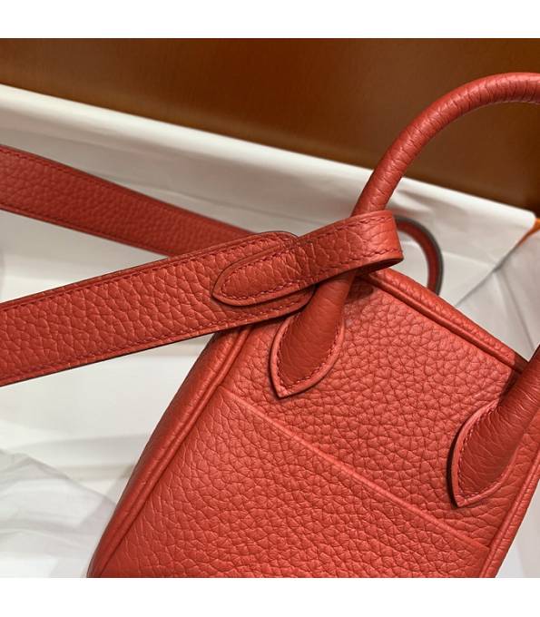 Hermes Mini Lindy 18cm Bag Red Original Togo Calfskin Leather Silver Metal
