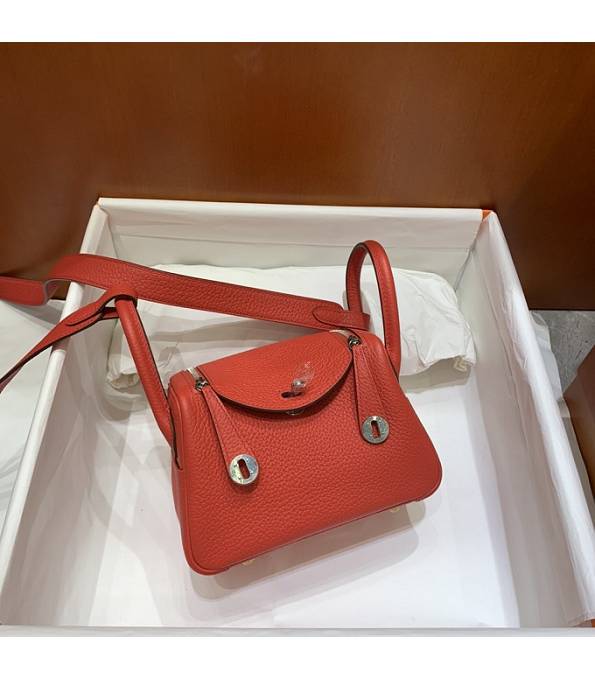 Hermes Mini Lindy 18cm Bag Red Original Togo Calfskin Leather Silver Metal