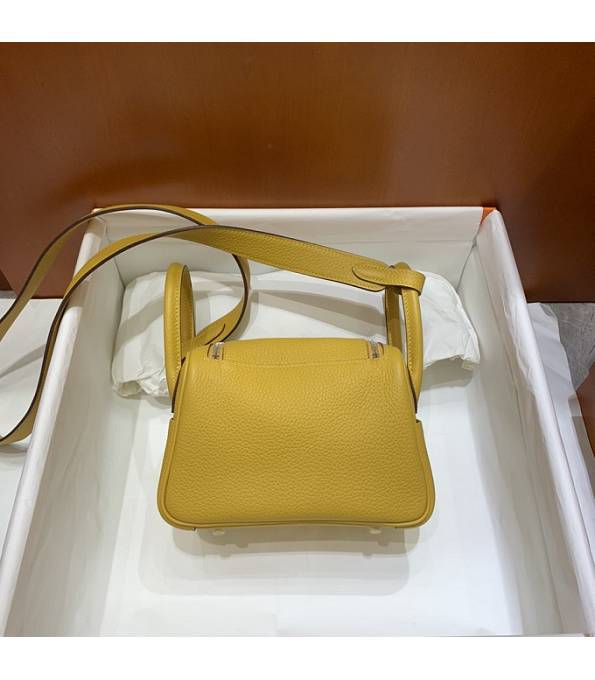 Hermes Mini Lindy 18cm Bag Amber Yellow Original Togo Calfskin Leather Silver Metal