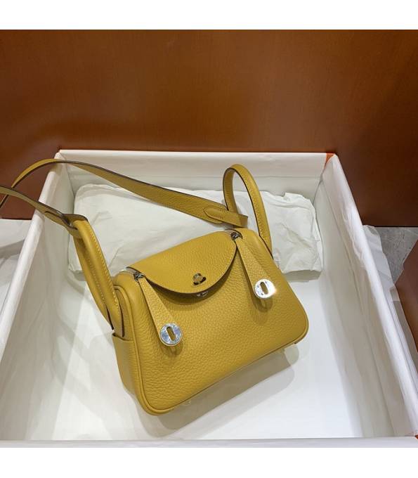 Hermes Mini Lindy 18cm Bag Amber Yellow Original Togo Calfskin Leather Silver Metal