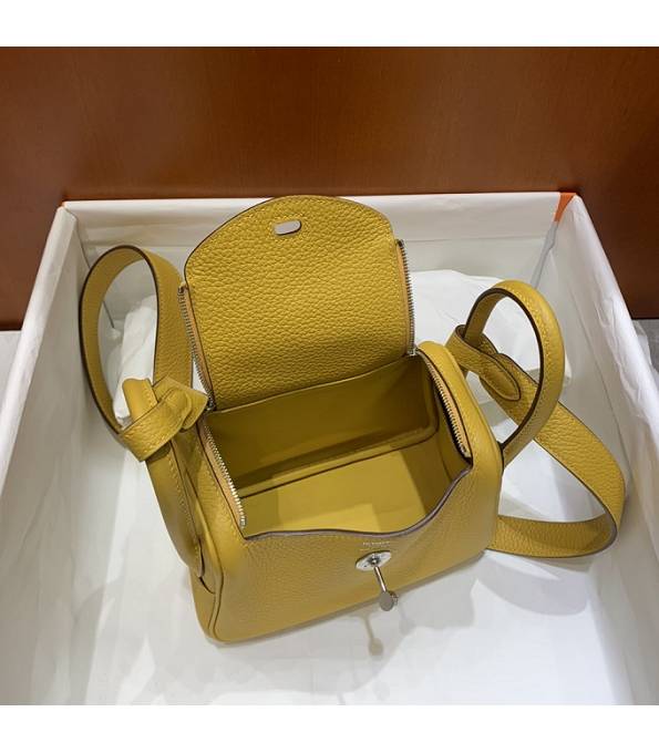 Hermes Mini Lindy 18cm Bag Amber Yellow Original Togo Calfskin Leather Silver Metal