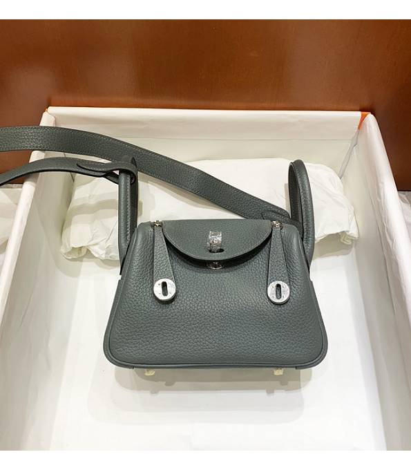 Hermes Mini Lindy 18cm Bag Almond Green Original Togo Calfskin Leather Silver Metal