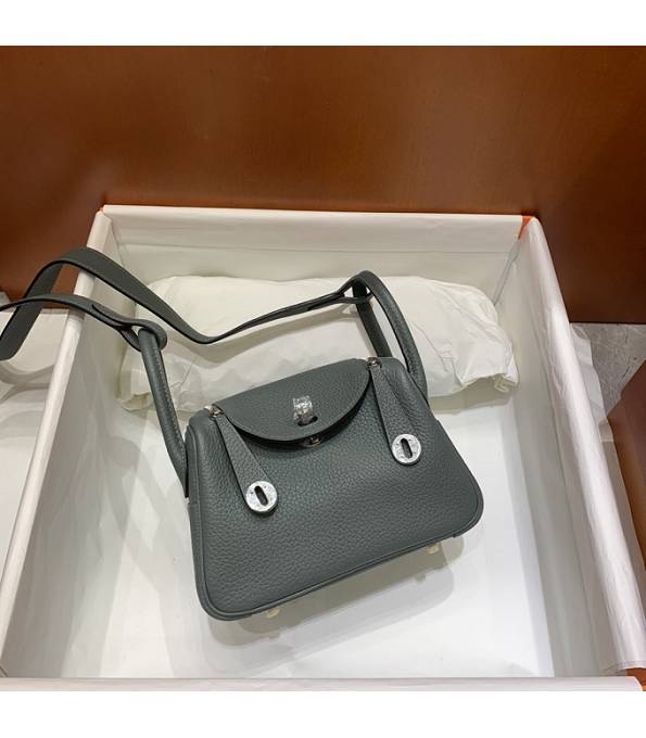 Hermes Mini Lindy 18cm Bag Almond Green Original Togo Calfskin Leather Silver Metal