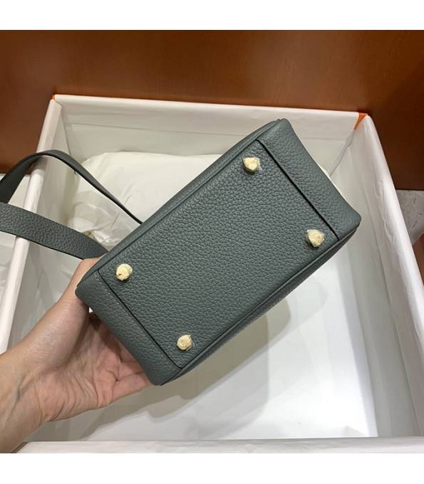 Hermes Mini Lindy 18cm Bag Almond Green Original Togo Calfskin Leather Silver Metal