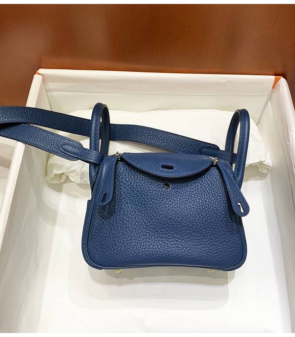 Hermes Mini Lindy 18cm Bag Colvert Blue Original Togo Calfskin Leather Silver Metal