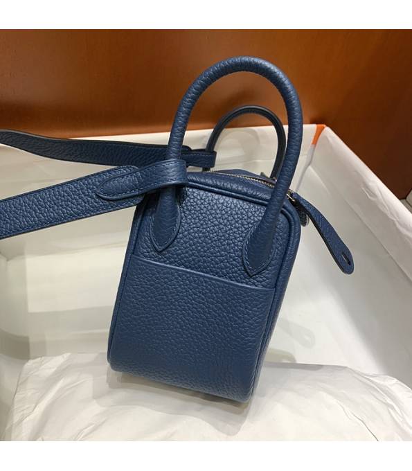 Hermes Mini Lindy 18cm Bag Colvert Blue Original Togo Calfskin Leather Silver Metal