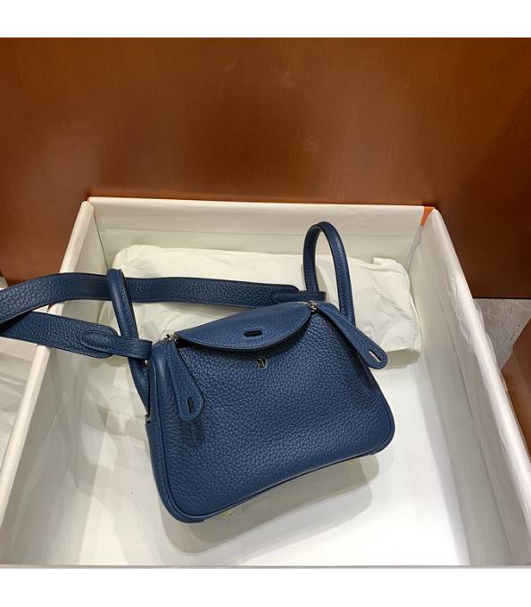 Hermes Mini Lindy 18cm Bag Colvert Blue Original Togo Calfskin Leather Silver Metal