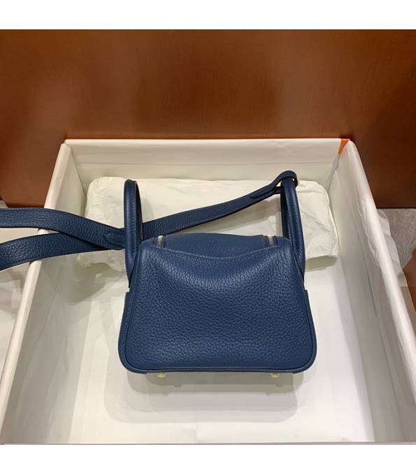 Hermes Mini Lindy 18cm Bag Colvert Blue Original Togo Calfskin Leather Silver Metal