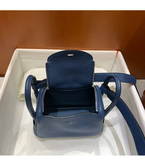 Hermes Mini Lindy 18cm Bag Colvert Blue Original Togo Calfskin Leather Silver Metal