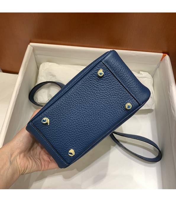 Hermes Mini Lindy 18cm Bag Colvert Blue Original Togo Calfskin Leather Silver Metal