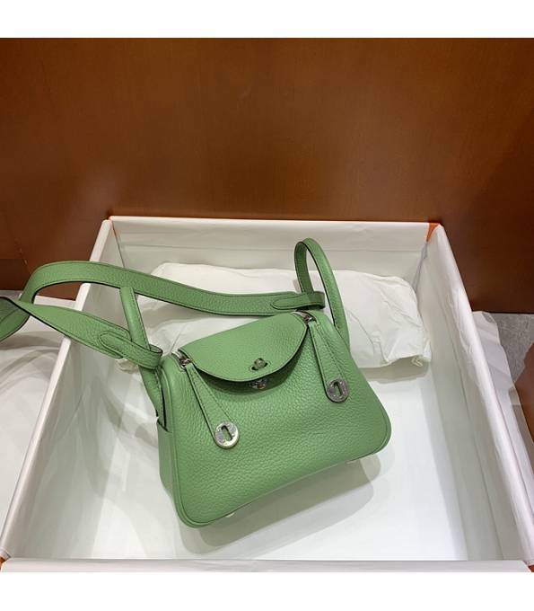 Hermes Mini Lindy 18cm Bag Apple Green Original Togo Calfskin Leather Silver Metal