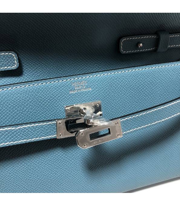 Hermes Kelly Woc Classique Denim Blue Original Palm Veins Leather Silver Metal To Go Wallet