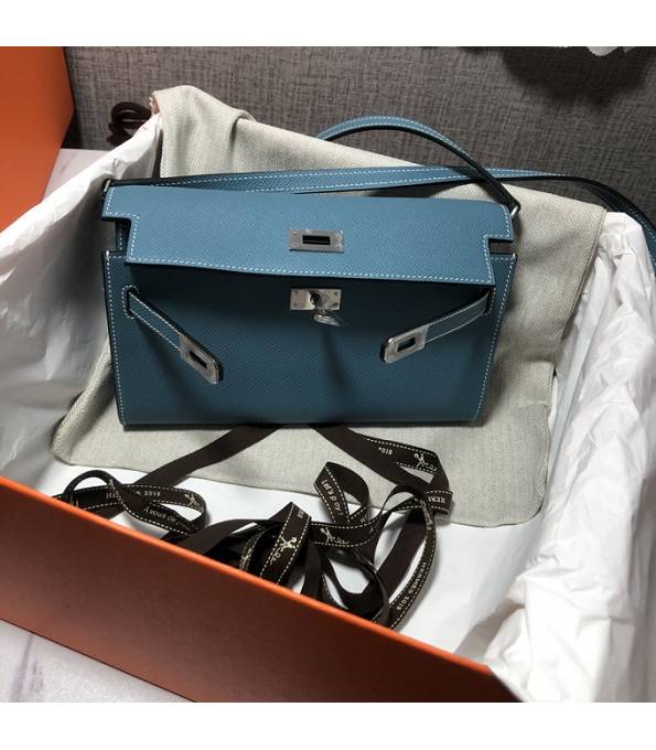 Hermes Kelly Woc Classique Denim Blue Original Palm Veins Leather Silver Metal To Go Wallet