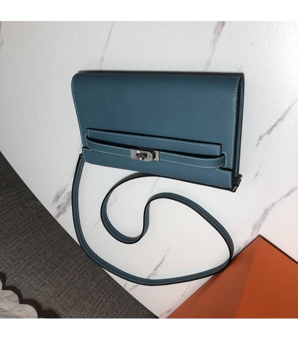 Hermes Kelly Woc Classique Denim Blue Original Palm Veins Leather Silver Metal To Go Wallet