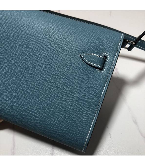 Hermes Kelly Woc Classique Denim Blue Original Palm Veins Leather Silver Metal To Go Wallet