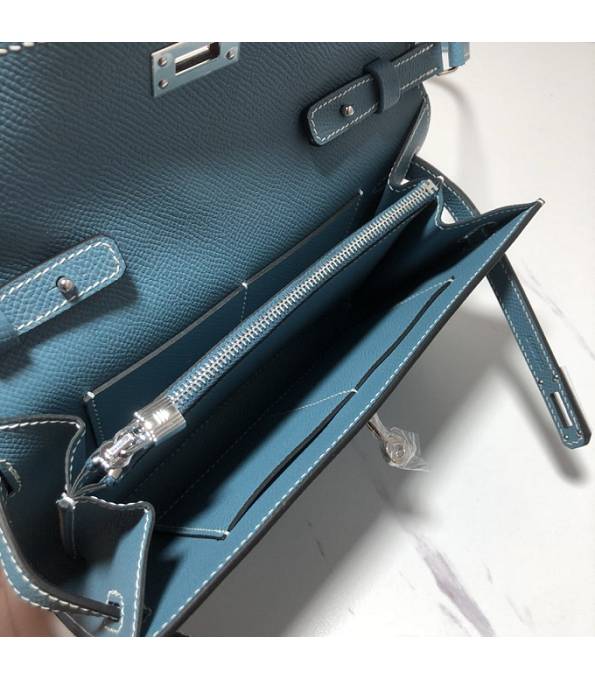 Hermes Kelly Woc Classique Denim Blue Original Palm Veins Leather Silver Metal To Go Wallet