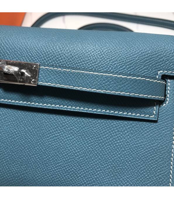 Hermes Kelly Woc Classique Denim Blue Original Palm Veins Leather Silver Metal To Go Wallet